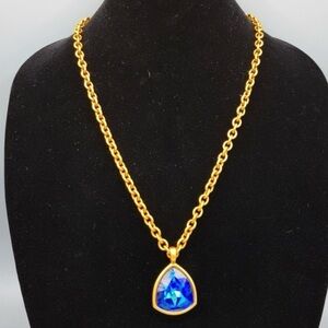 1980's Yves Saint Laurent YSL Vintage Blue Pendant Necklace